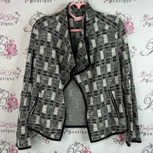 Calvin Klein blazer sweater cardigan tweed Black White Checkered sparkly